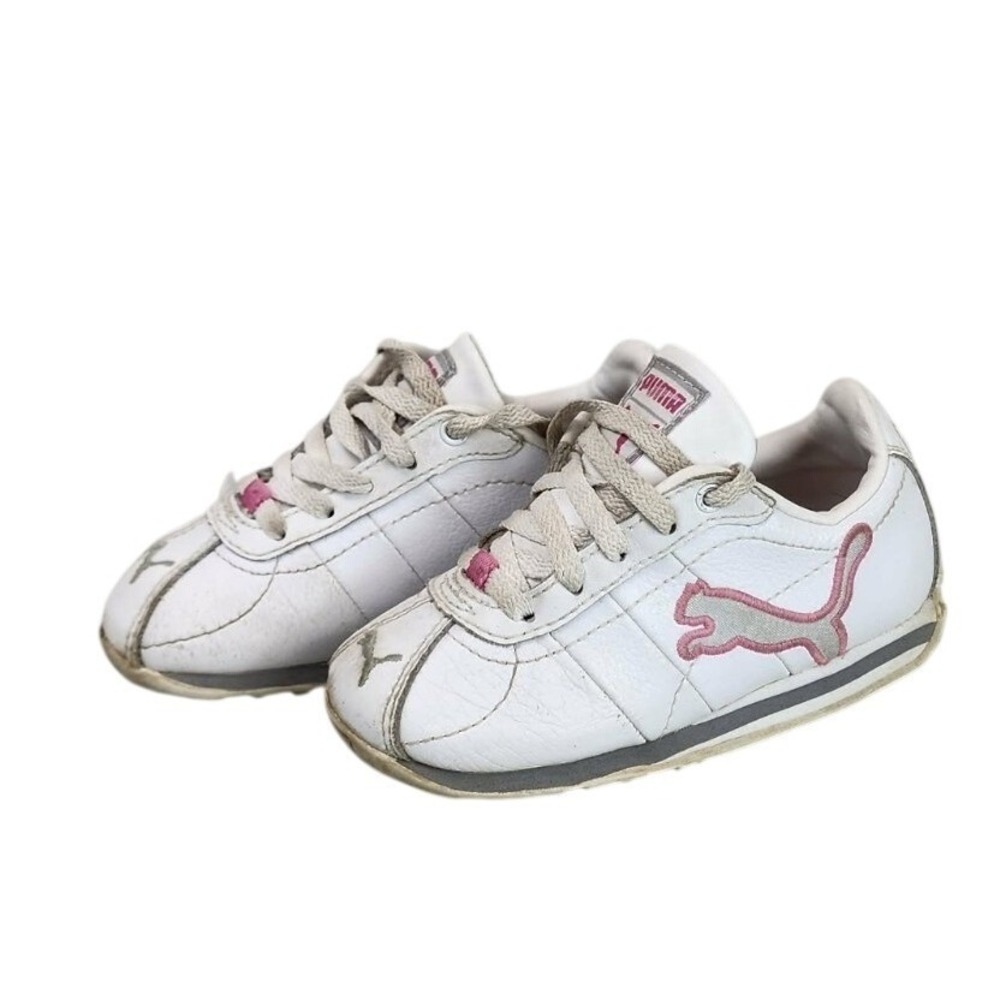 Kids Puma White Pink Cat Logo‎ Sneakers Shoes Toddler Size 5